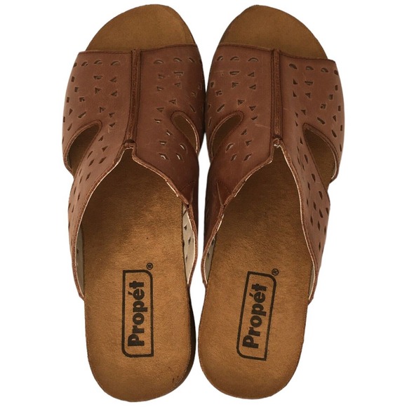 Propet Fionna Leather Cork Laser Cut Slides Sandal Womens Brown 7 - Picture 5 of 14